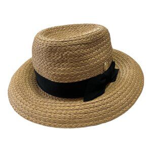 Vince Camuto Straw Hat – Wide Brim Boater Style w/ Black Bow Band